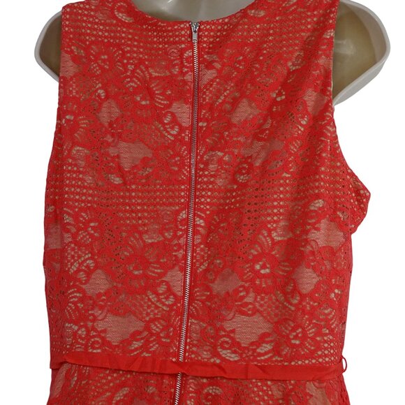 Danny and Nicole Coral Nude Lace Sleeveless Belted Dress Women Size 14 NEW - Picture 3 of 12